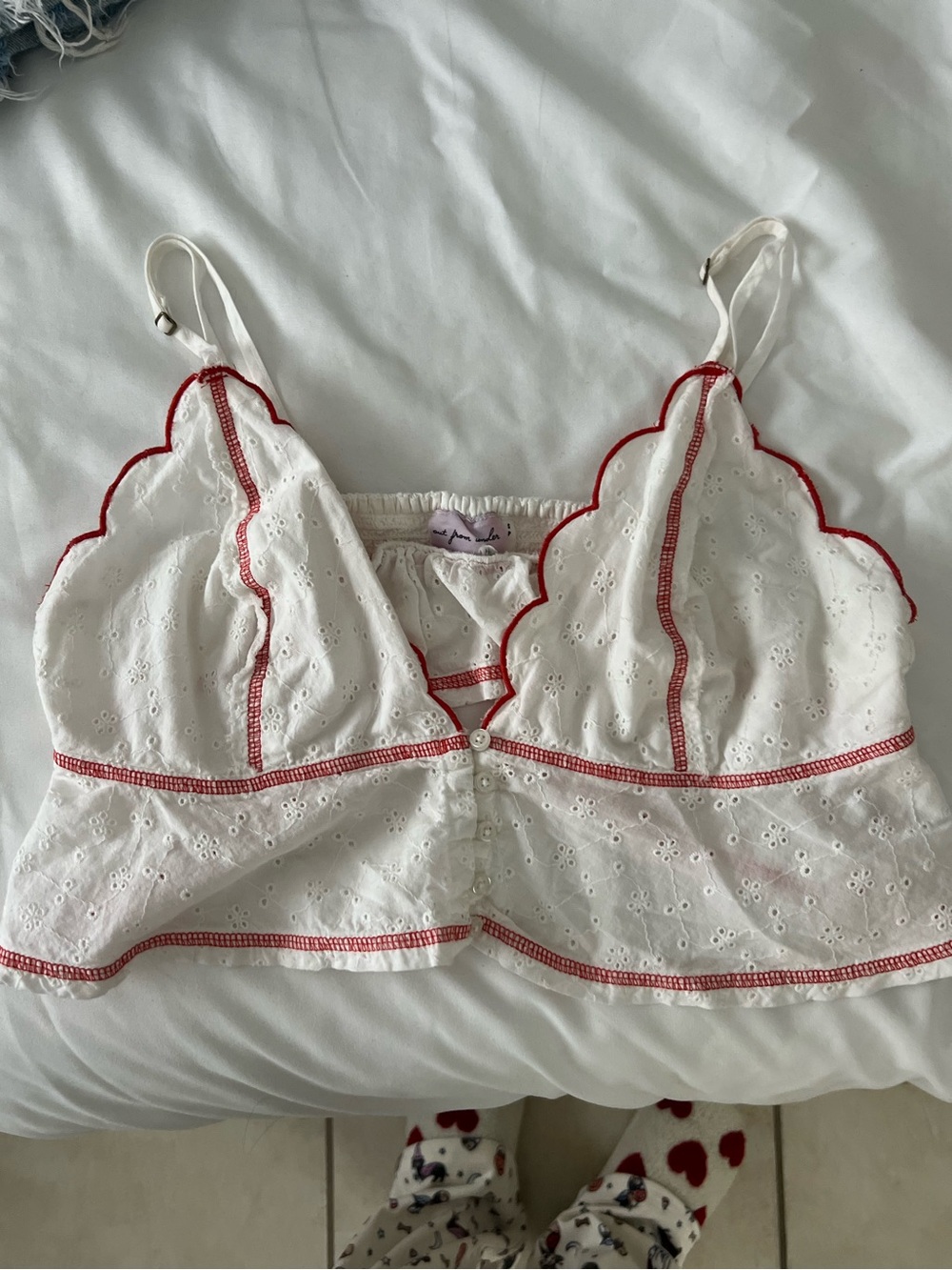 Urban Outfitters White Eyelet Bralette with Red Contrast Trim